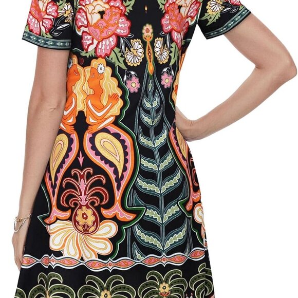 Women’s Floral T-Shirt Dress with Pockets Summer Casual Beach Cover Up - Picture 5 of 5